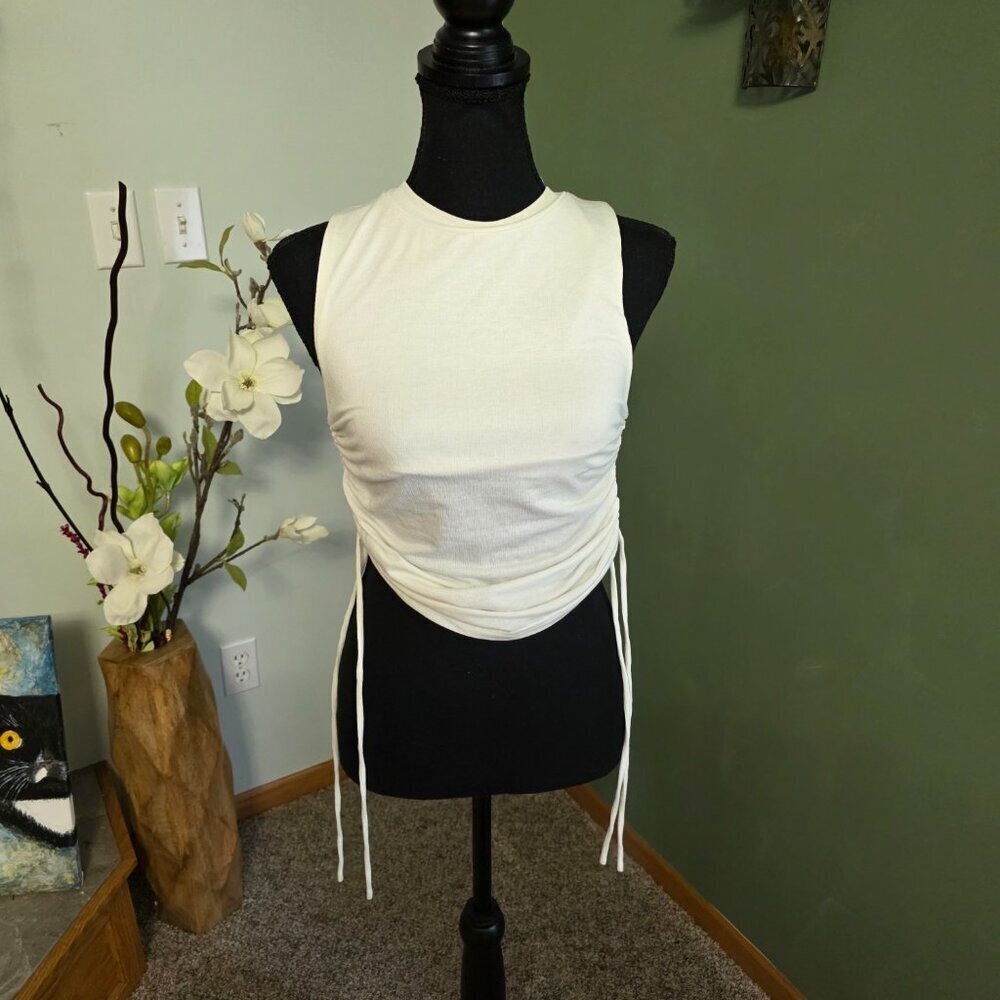 NWT Glam High Neck White Crop Top Side Tie Bodycon Size S